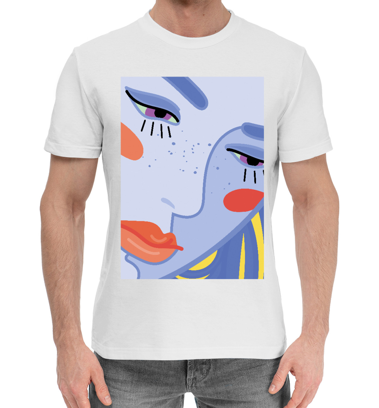 Мужская Хлопковая футболка Женский портрет в яркой цветовой гамме, артикул: DVU-788035-hfu-2