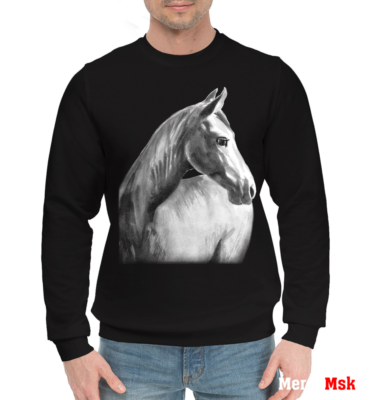 Мужской Хлопковый свитшот Мечтательный конь, артикул: LOS-678594-hsw-2