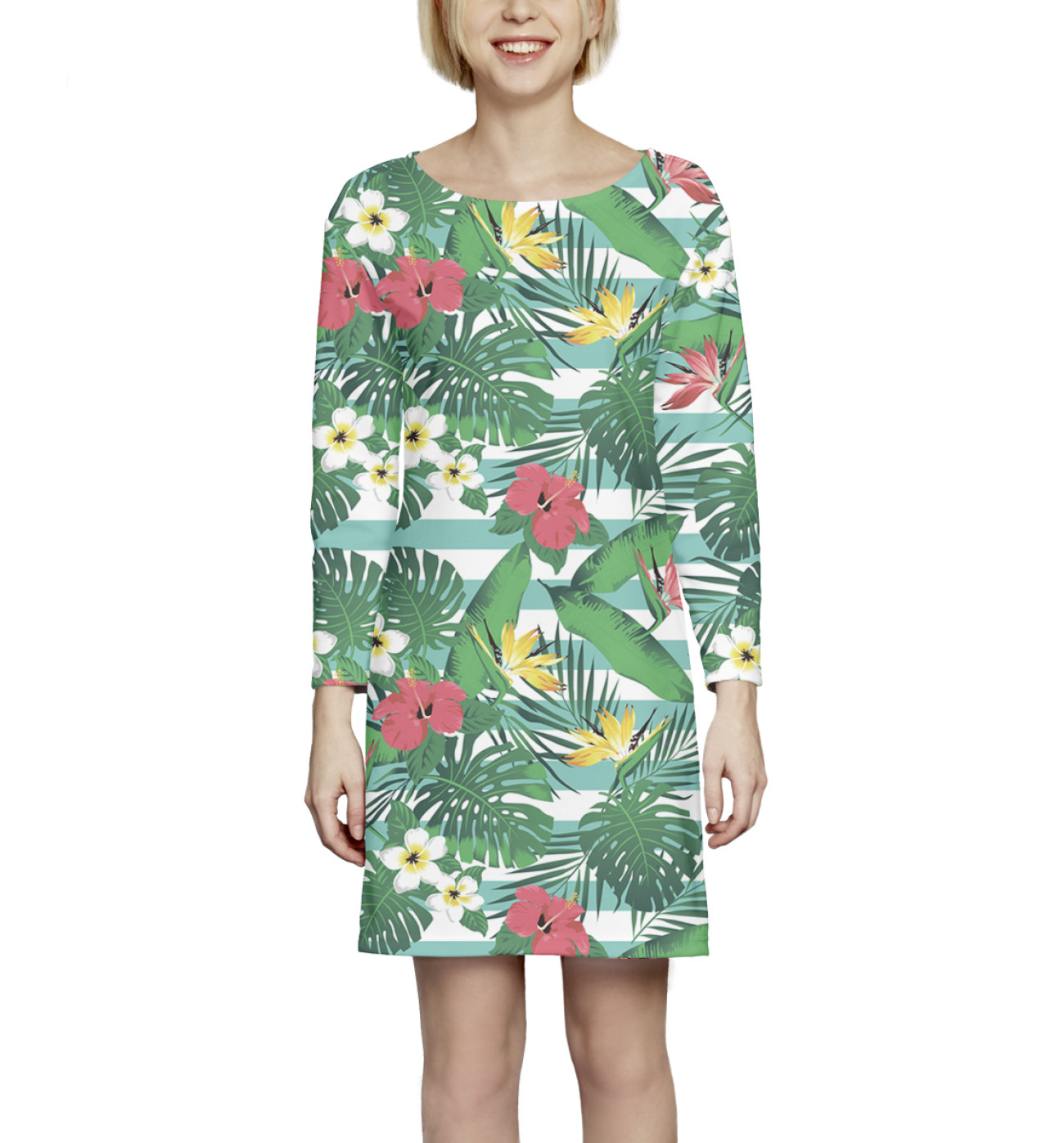 Женское Платье с рукавом Цветы и листья, артикул: NWT-161785-pdr-1