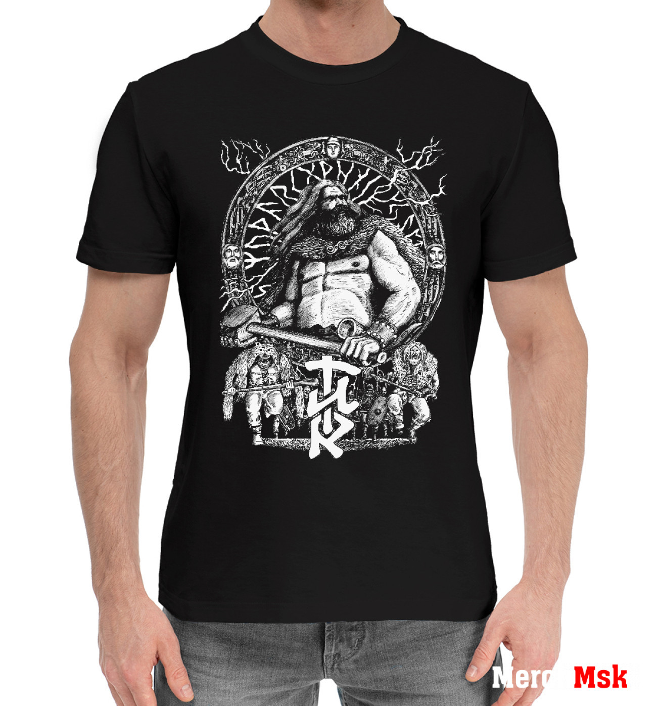 Мужская Хлопковая футболка Славянские Боги Перун и Велес, артикул: SSM-854545-hfu-2