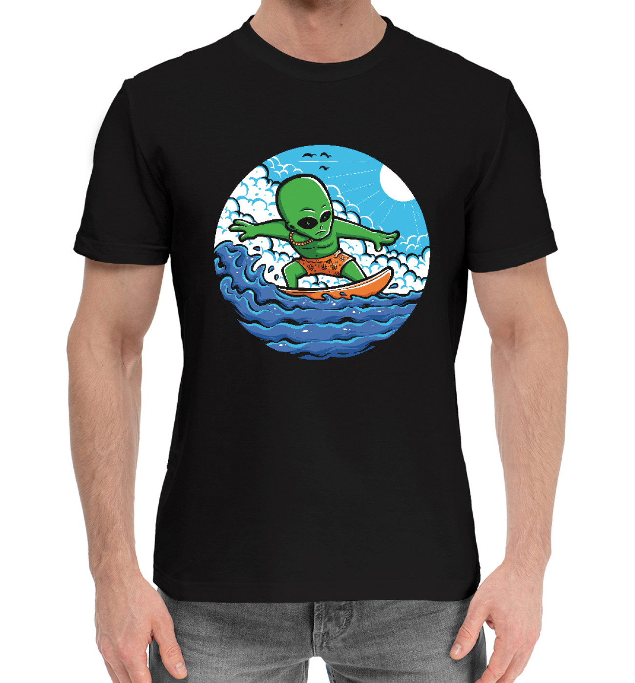 Мужская Хлопковая футболка Зеленый серфер, артикул: INP-997792-hfu-2