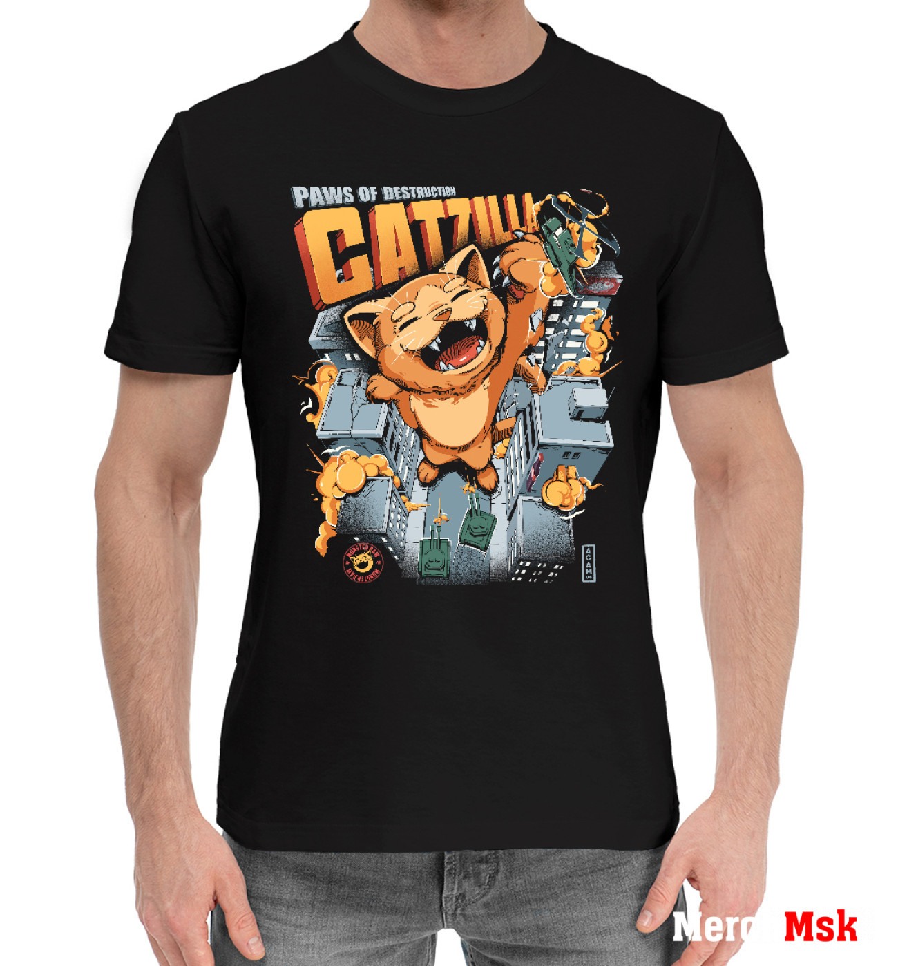 Мужская Хлопковая футболка Catzilla King Of Monster, артикул: CAT-712368-hfu-2