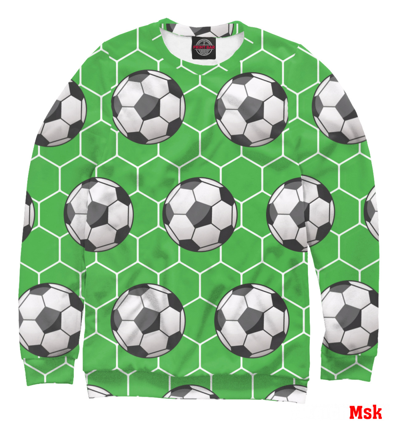 Женский Свитшот Футбольные мячи на зеленом фоне, артикул: FTO-419156-swi-1