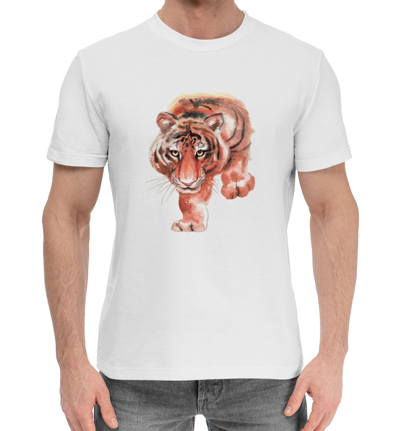 Мужская Хлопковая футболка Крадущийся тигр, артикул: TGR-629087-hfu-2