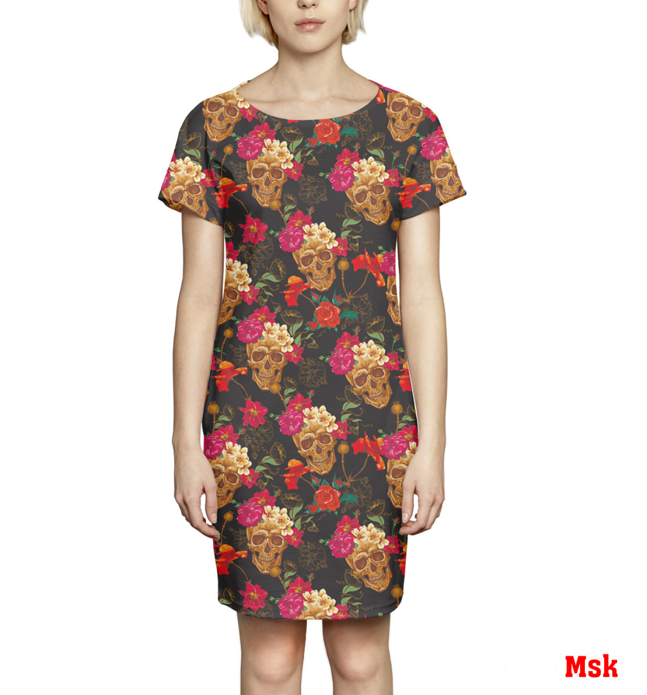 Женское Платье летнее Черепа и цветы, артикул: NWT-466675-pkr-1