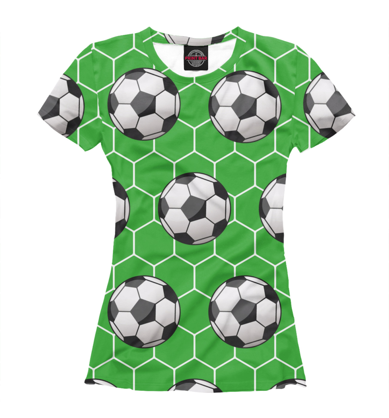 Женская Футболка Футбольные мячи на зеленом фоне, артикул: FTO-419156-fut-1