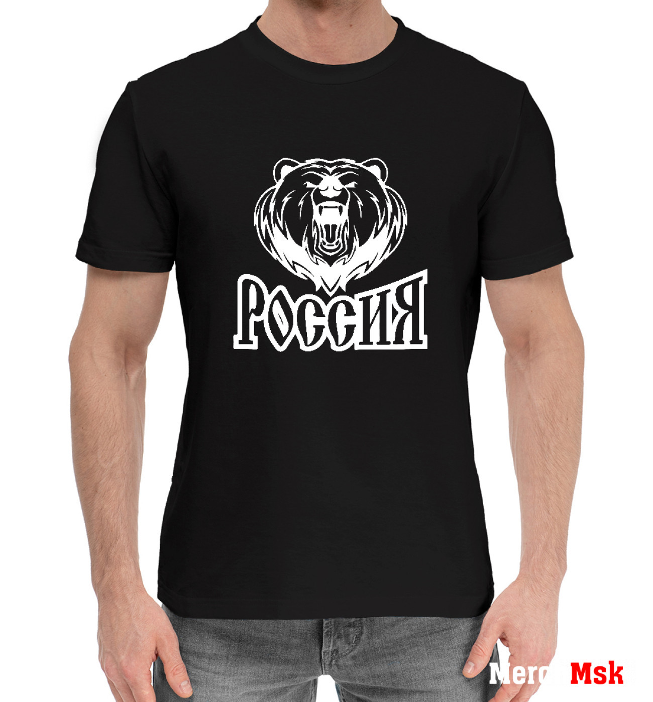 Мужская Хлопковая футболка Россия медведь, артикул: SRF-151496-hfu-2