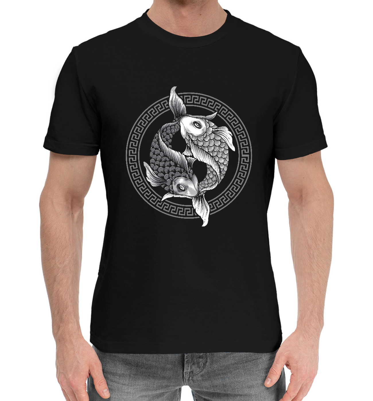 Мужская Хлопковая футболка Рыбный Инь Янь, артикул: RYB-933112-hfu-2