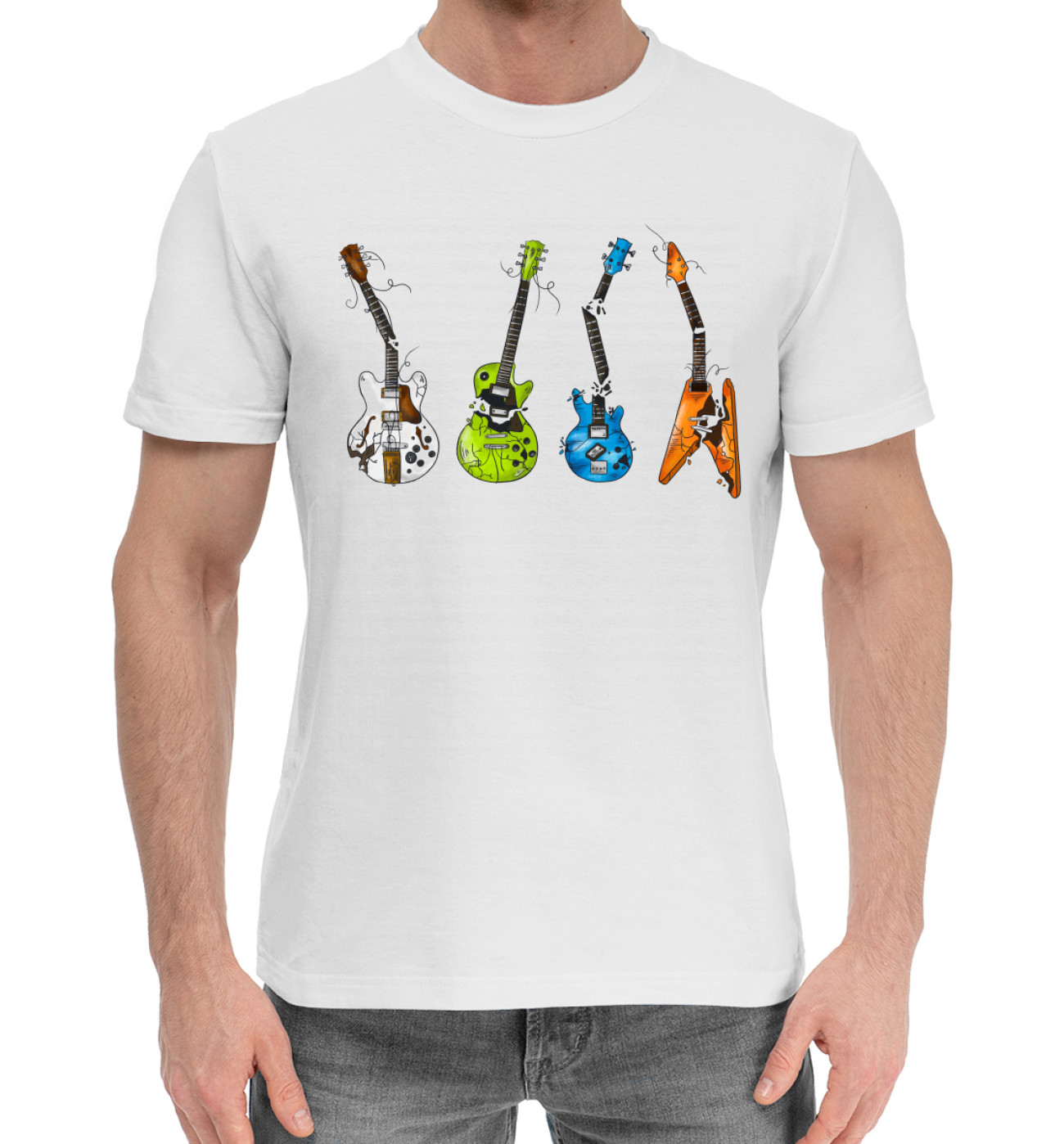 Мужская Хлопковая футболка Гитары, артикул: MZK-889010-hfu-2