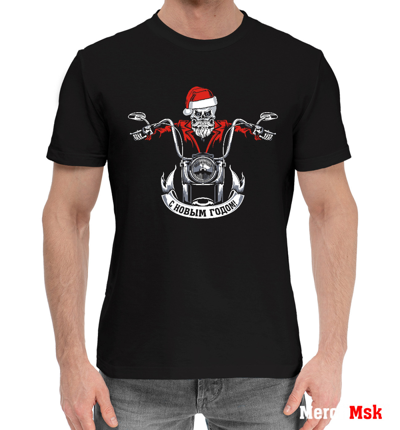 Мужская Хлопковая футболка Санта Череп, артикул: DMZ-580517-hfu-2