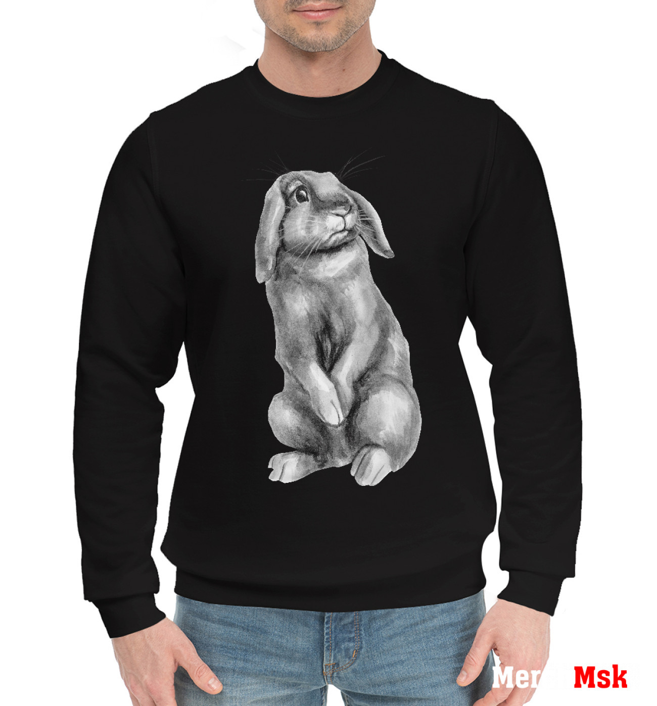 Мужской Хлопковый свитшот Черный кролик чудной, артикул: RAB-967395-hsw-2