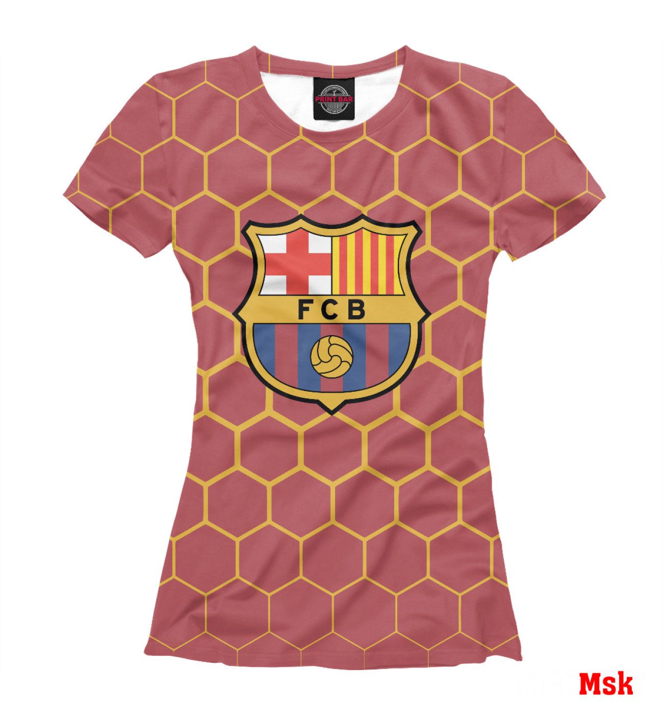 Женская Футболка Barcelona - желтые соты, артикул: BAR-360346-fut-1