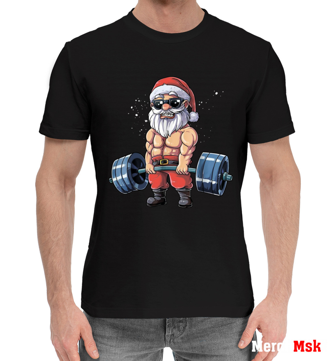Мужская Хлопковая футболка Power Santa, артикул: DMZ-674916-hfu-2