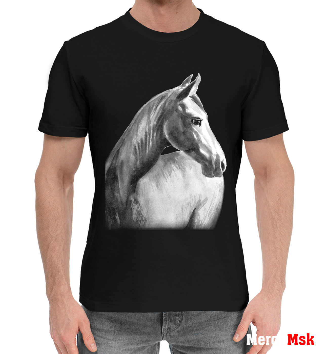 Мужская Хлопковая футболка Мечтательный конь, артикул: LOS-678594-hfu-2
