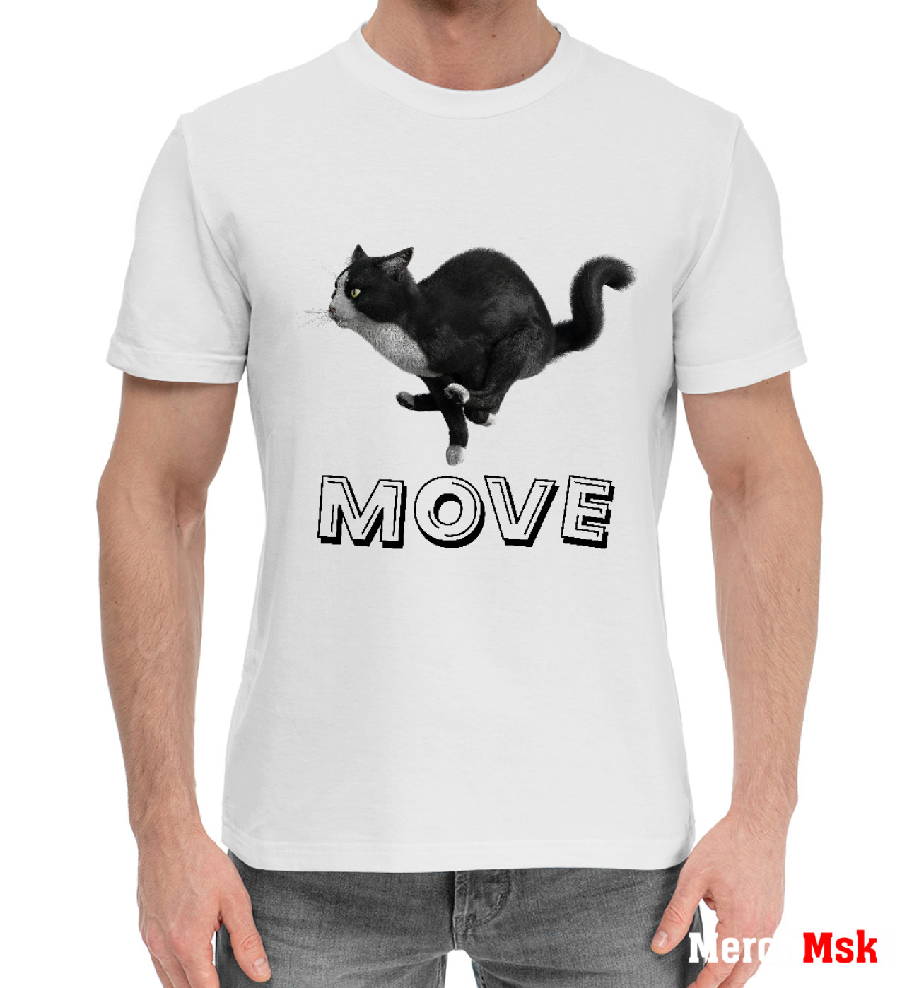 Мужская Хлопковая футболка Move cat, артикул: CAT-980074-hfu-2