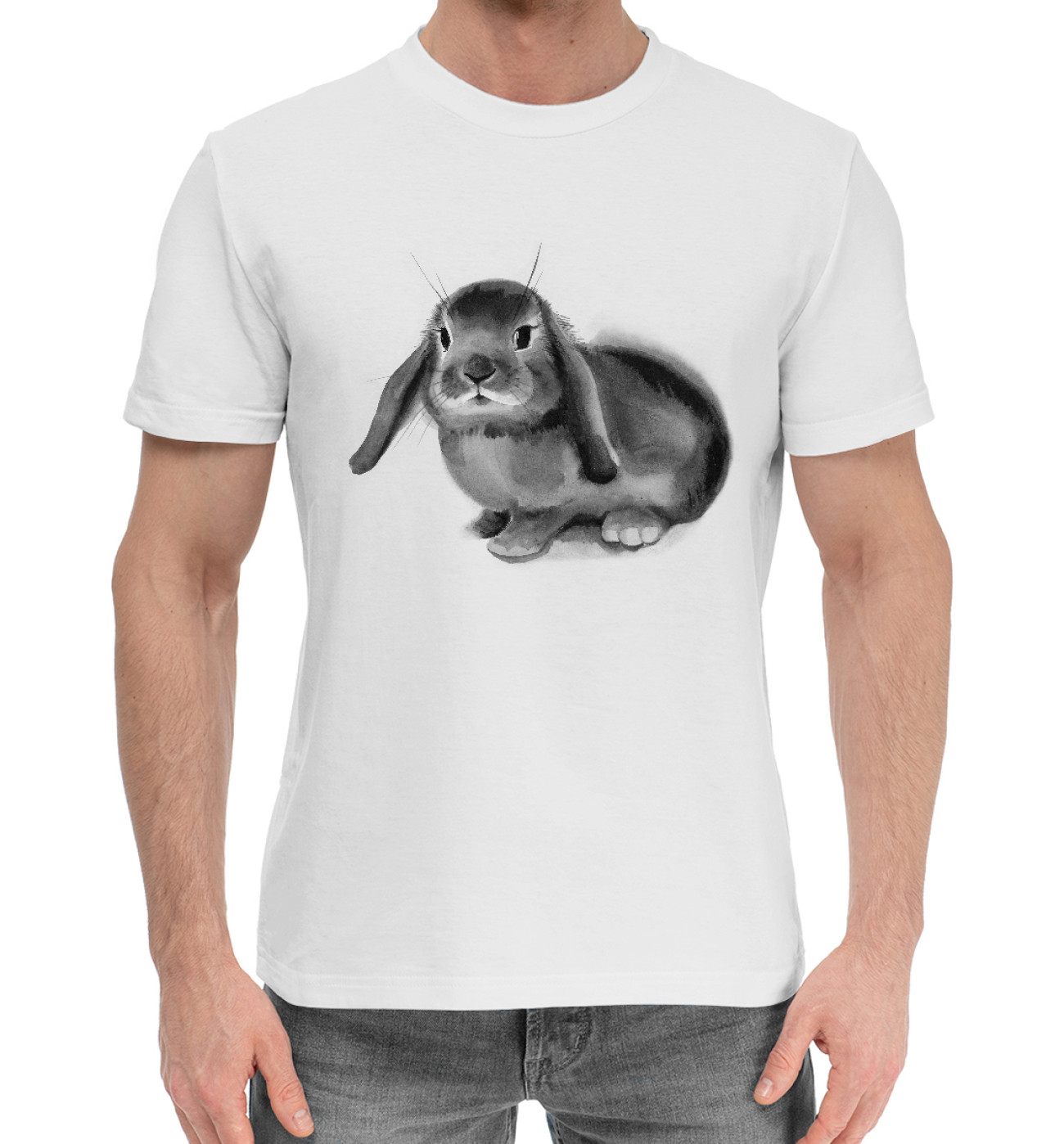 Мужская Хлопковая футболка Черный кролик Банни, артикул: RAB-856294-hfu-2